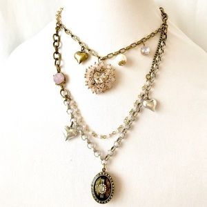 Betsey Johnson Beaded Heart Locket Charm Necklace